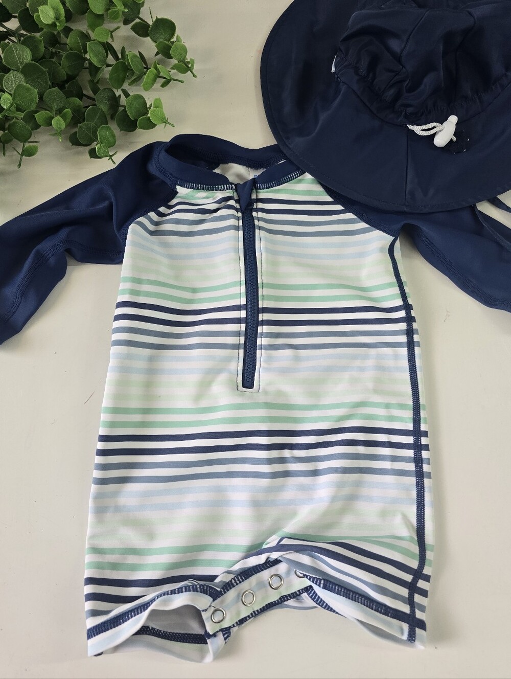 RUGGED BUTTs:: Striped Infant Rashguard Suit w/Matching Hat
